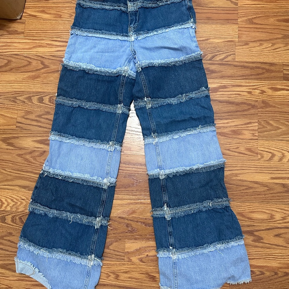 The Ragged Priest Blue High Rise Jeans with Unique Patchwork Design - Picture 2 of 4